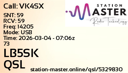 QSL Card for LB5SK QSO with VK4SX