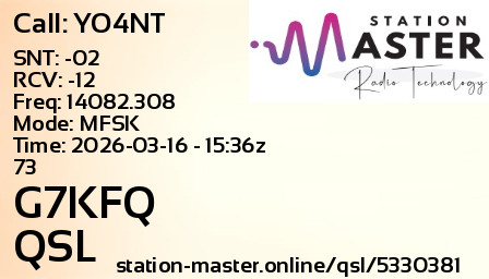 QSL Card for G7KFQ QSO with YO4NT
