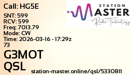 QSL Card for G3MOT QSO with HG5E
