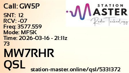 QSL Card for MW7RHR QSO with GW5P
