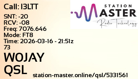 QSL Card for W0JAY QSO with I3LTT