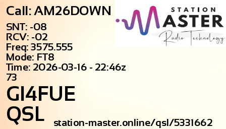 QSL Card for GI4FUE QSO with AM26DOWN