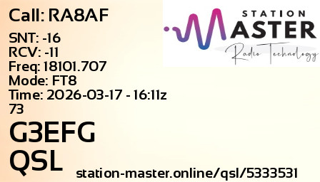 QSL Card for G3EFG QSO with RA8AF