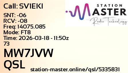 QSL Card for MW7JVW QSO with SV1EKI