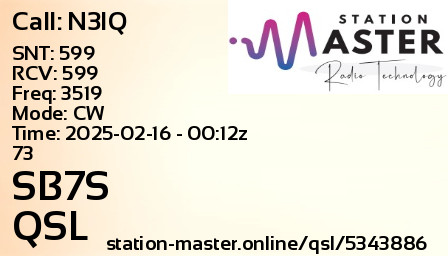 QSL Card for SB7S QSO with N3IQ