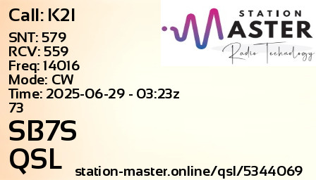 QSL Card for SB7S QSO with K2I