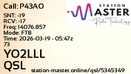 QSL Card for YO2LLL QSO with P43AO