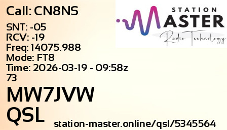 QSL Card for MW7JVW QSO with CN8NS