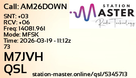 QSL Card for M7JVH QSO with AM26DOWN