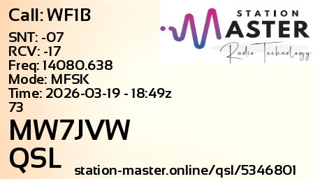 QSL Card for MW7JVW QSO with WF1B