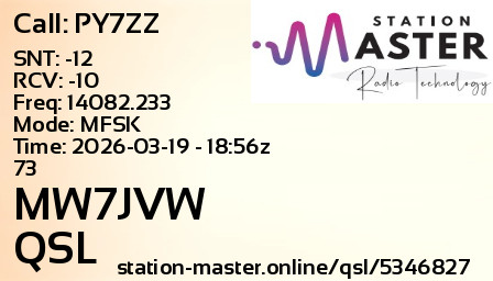 QSL Card for MW7JVW QSO with PY7ZZ