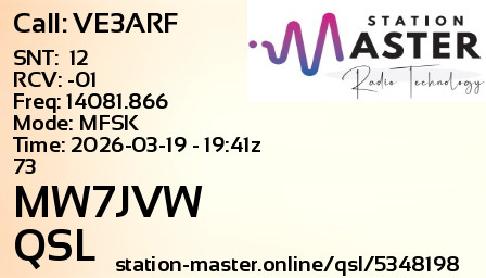 QSL Card for MW7JVW QSO with VE3ARF