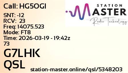 QSL Card for G7LHK QSO with HG5OGI