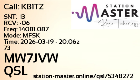 QSL Card for MW7JVW QSO with KB1TZ