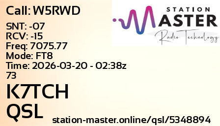 QSL Card for K7TCH QSO with W5RWD