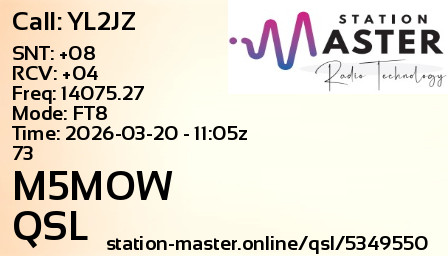 QSL Card for M5MOW QSO with YL2JZ