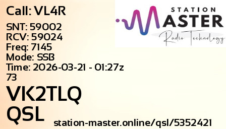 QSL Card for VK2TLQ QSO with VL4R