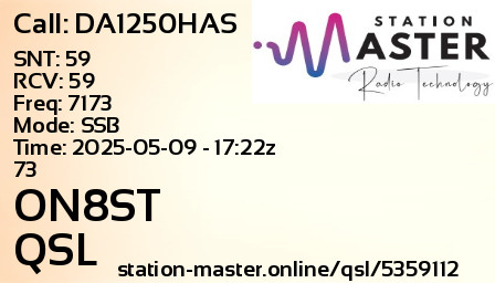 QSL Card for ON8ST QSO with DA1250HAS
