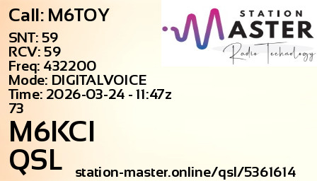QSL Card for M6KCI QSO with M6TOY