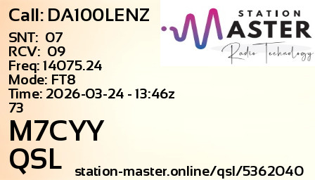 QSL Card for M7CYY QSO with DA100LENZ