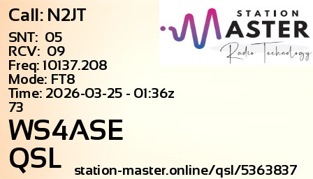 QSL Card for WS4ASE QSO with N2JT