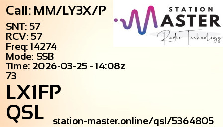 QSL Card for LX1FP QSO with MM/LY3X/P