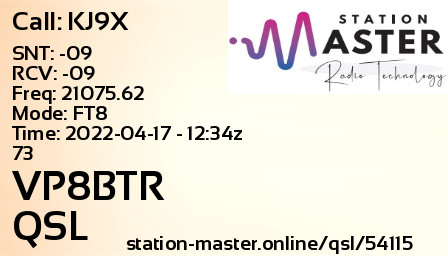 QSL Card for VP8BTR QSO with KJ9X