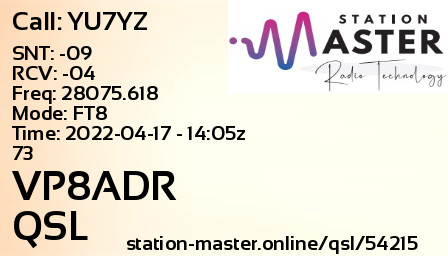 QSL Card for VP8ADR QSO with YU7YZ