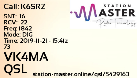 QSL Card for VK4MA QSO with K6SRZ