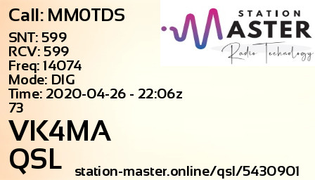 QSL Card for VK4MA QSO with MM0TDS