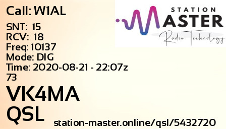 QSL Card for VK4MA QSO with W1AL