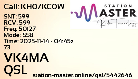 QSL Card for VK4MA QSO with KH0/KC0W