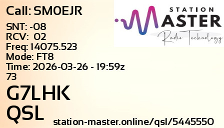 QSL Card for G7LHK QSO with SM0EJR