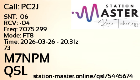 QSL Card for M7NPM QSO with PC2J