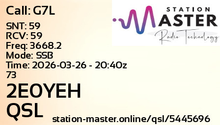 QSL Card for 2E0YEH QSO with G7L