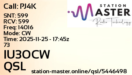 QSL Card for IU3OCW QSO with PJ4K
