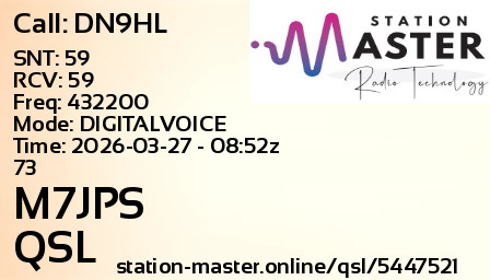 QSL Card for M7JPS QSO with DN9HL