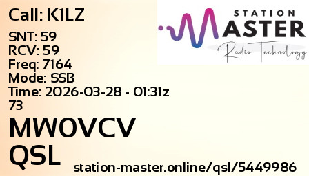 QSL Card for MW0VCV QSO with K1LZ