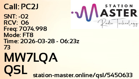 QSL Card for MW7LQA QSO with PC2J