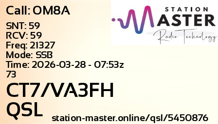 QSL Card for CT7/VA3FH QSO with OM8A