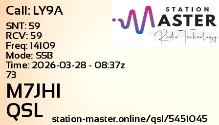 QSL Card for M7JHI QSO with LY9A