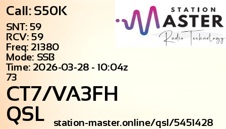 QSL Card for CT7/VA3FH QSO with S50K