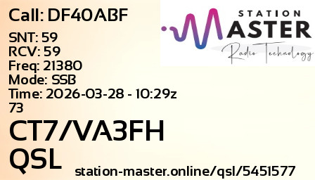 QSL Card for CT7/VA3FH QSO with DF40ABF