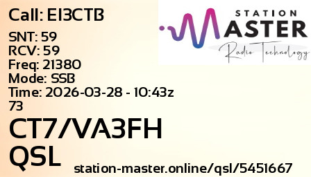 QSL Card for CT7/VA3FH QSO with EI3CTB