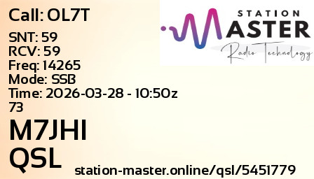 QSL Card for M7JHI QSO with OL7T