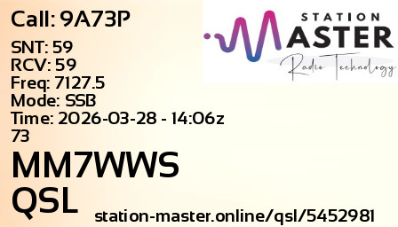 QSL Card for MM7WWS QSO with 9A73P