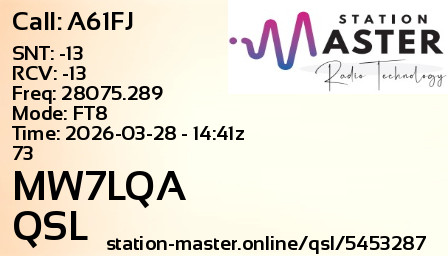 QSL Card for MW7LQA QSO with A61FJ
