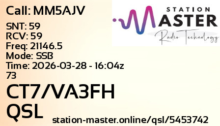 QSL Card for CT7/VA3FH QSO with MM5AJV