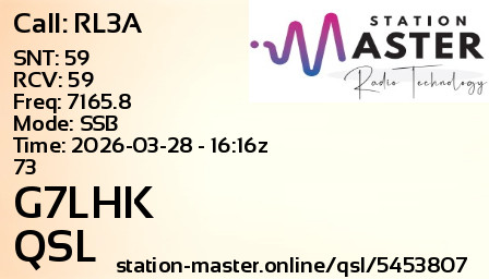 QSL Card for G7LHK QSO with RL3A
