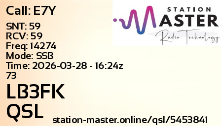 QSL Card for LB3FK QSO with E7Y